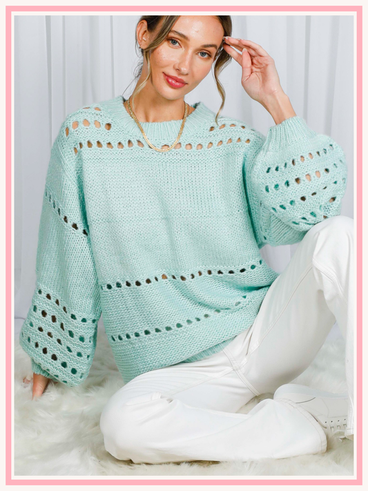 Balloon Sleeve open knit sweater