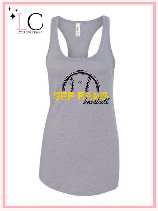 SEP Rams Baseball w/ ball & heart tank top