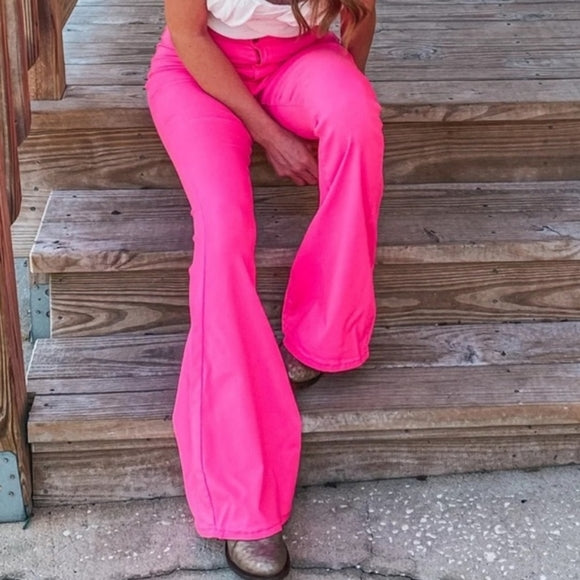 High Waist Flares, Neon Pink